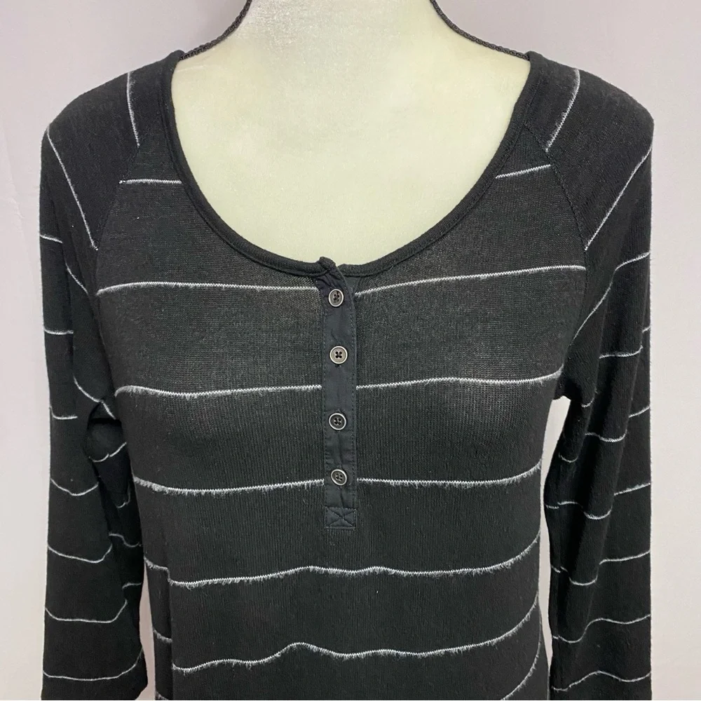 SO Perfectly Soft Black & White Henley Knee Length Sleep Dress  Size M #1359